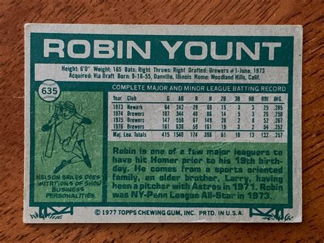 Topps Baseball Robin Yount Milwaukee Brewers Hof Exmt