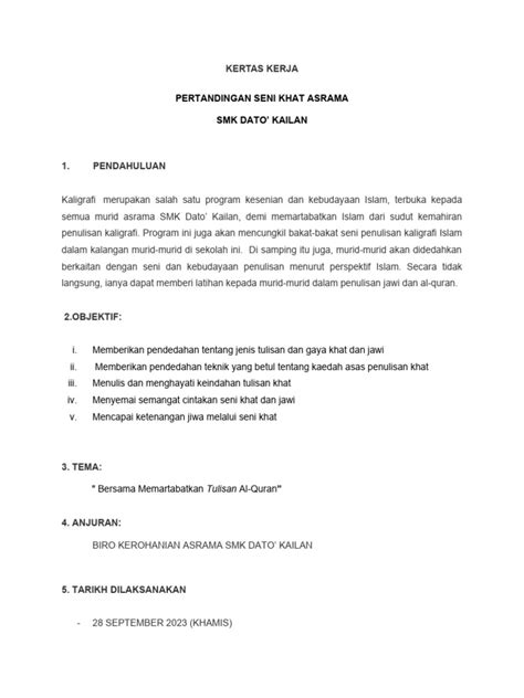 Kertas Kerja Pertandingan Kaligrafi Khat Pdf