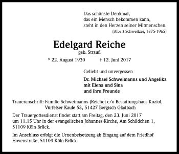 Traueranzeigen Von Edelgard Reiche WirTrauern