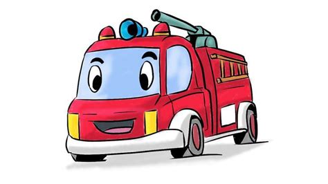 Easy Cartoon Fire Truck drawing tutorial for kid. | Nhật ký nghệ thuật ...