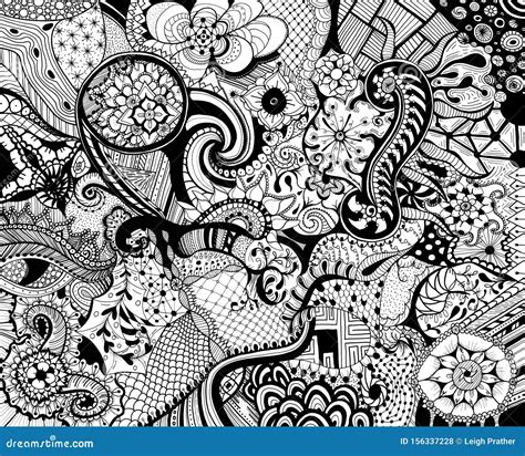 Hand Drawn Black and White Abstract Doodle Drawing 库存例证 插画 包括有 分级显示