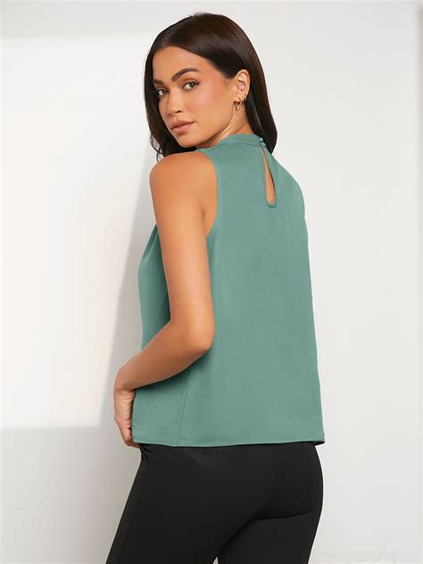 Evolushein Fold Pleated Detail Keyhole Back Clear Blouse Shein Uk