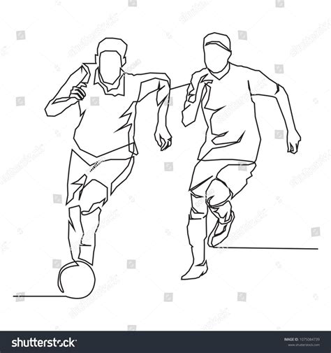 One Continuous Line Drawing Of Two Soccer Players Kicking The Ball