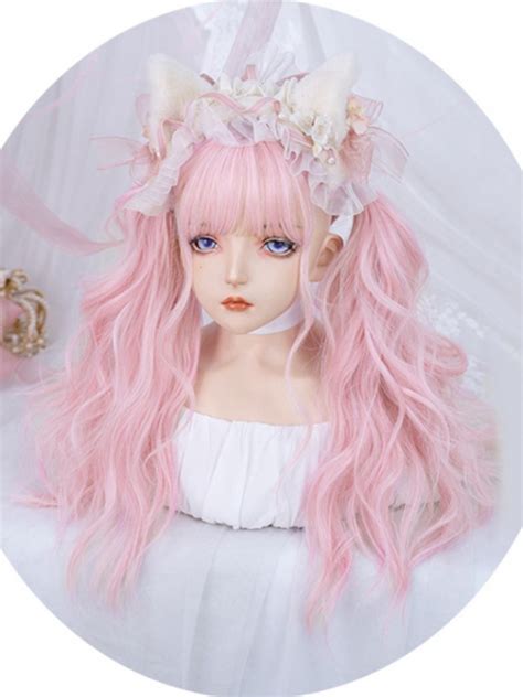 Sakura Pink Long Wavy Synthetic Wig With Air Bangs