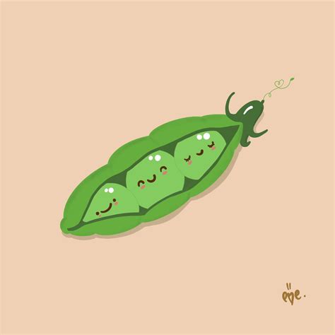 Kawaii Peas In A Pod Art Print Kawaii Illustration Cute Etsy