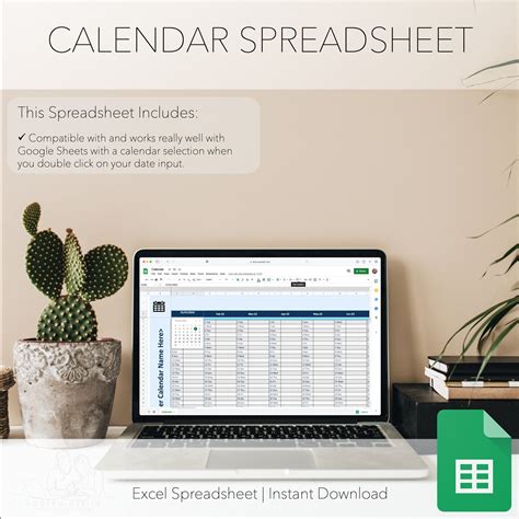 CALENDAR SPREADSHEET Calendar Planner Excel Template for Microsoft ...