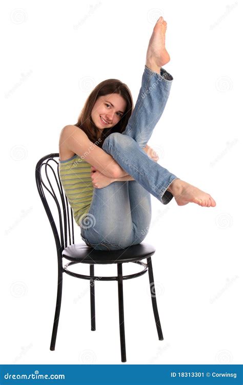 Girl Sit On Stool Tuck Up Legs Stock Image Image 18313301