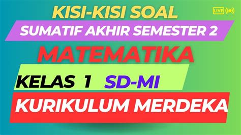 Kisi Kisi Soal Sumatif Akhir Semester 2 MATEMATIKA Kelas 1 SD Kurikulum