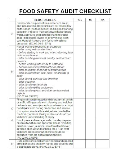 FREE 3 Food Safety Audit Checklist Samples Internal Management