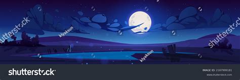 Night Lake Landscape Cartoon Vector Illustration Stock Vector (Royalty ...