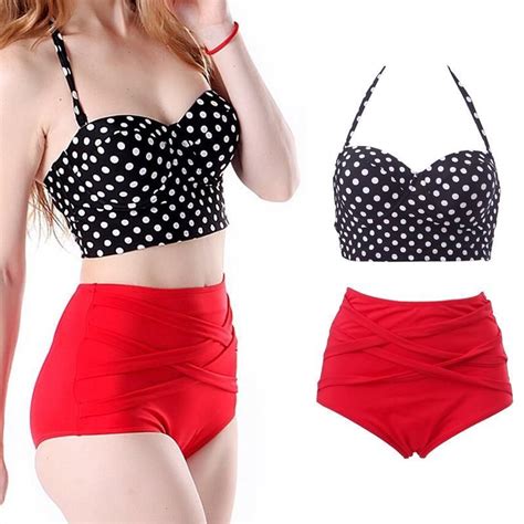 New Women RETRO Pinup Rockabilly Dot Vintage Sexy High Waist Bikinis