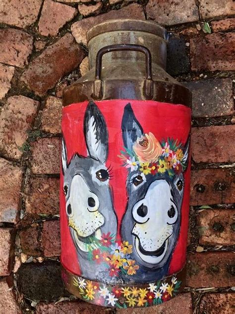 Milk Can With Donkey By Wilma Potgieter Cow Painting Donkey Drawing