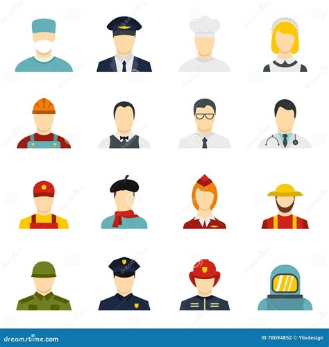 Professions Icons Set In Flat Style Stock Vector Illustration Of