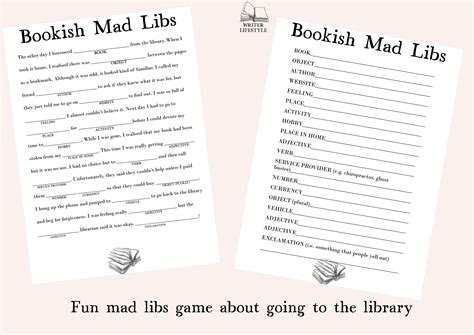 Bookish Mad Libs, Fun Printable Party Game for Bookworms, Library Game ...