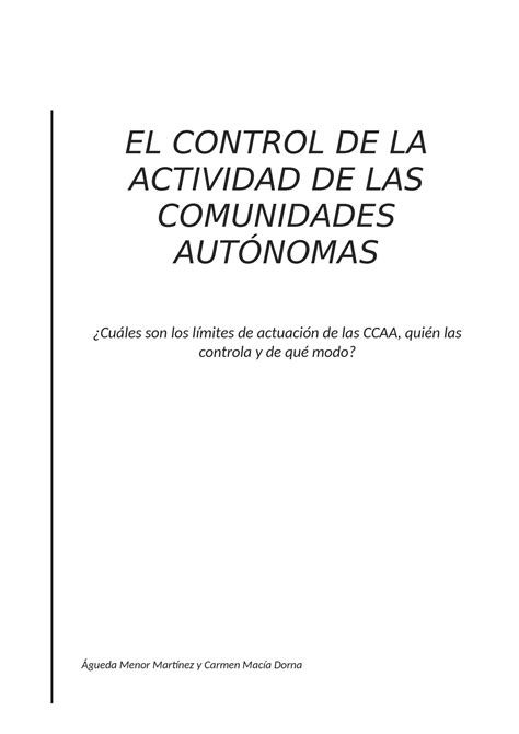 EL Control DE LA Actividad DE LAS Comunidades AUTÓ Nomas EL CONTROL