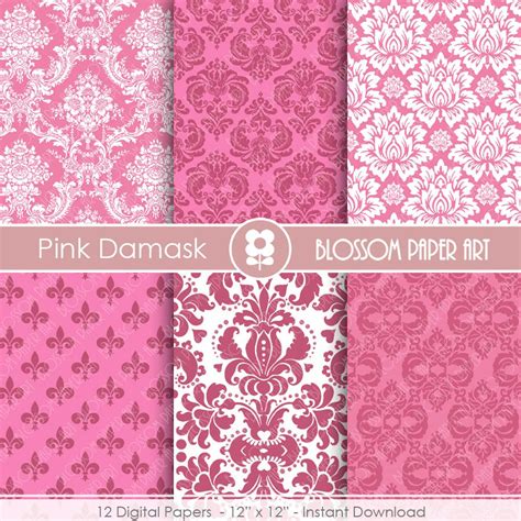 Damask Digital Paper Pink Damask Digital Paper Wedding Etsy