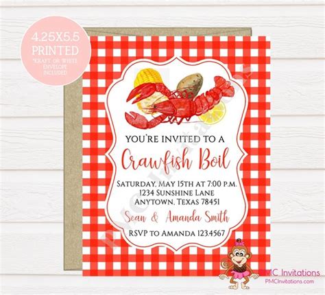 Custom Printed 425x55 Crawfish Boil Invitation Crawfish Cajun