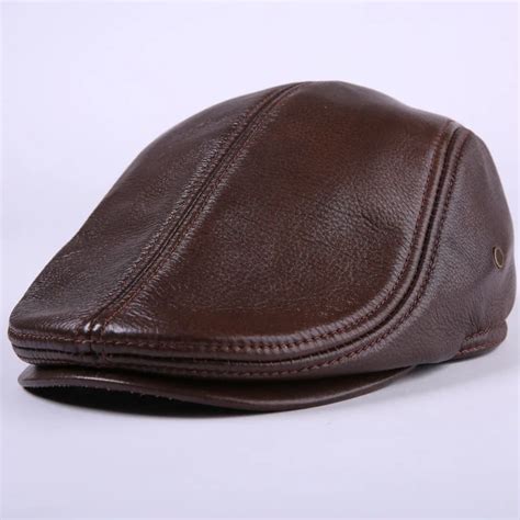 Male Genuine Leather Hat Mens Cowhide Leather Hats Peaked Cap Students