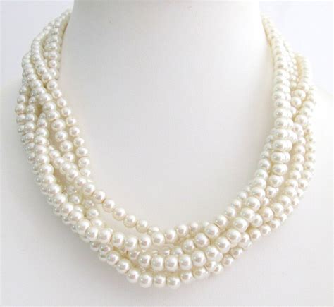 Twisted Pearl Necklace 6 Strand Ivory Necklace Wedding Pearl Etsy