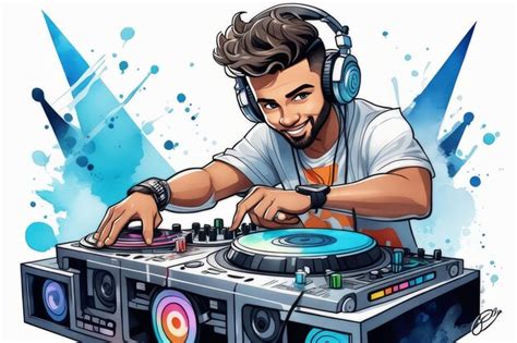 Premium AI Image | dj in headphones cartoon illustration created with ...