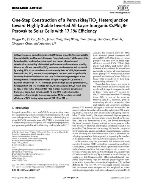 PDF OneStep Construction Of A Perovskite TiO2 Heterojunction Toward