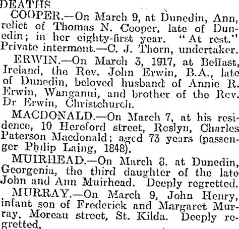 Deaths Otago Daily Times 10 3 1917 Items National Library Of New