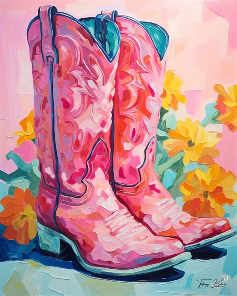 Pink Cowgirl Boots Giclee Fine Art Print On Heavy Fine Art Paper