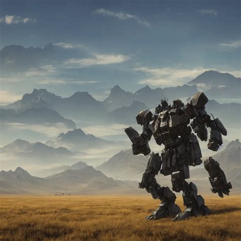 A High Quality Photo Of A Giant Mech Walking Through A Stable