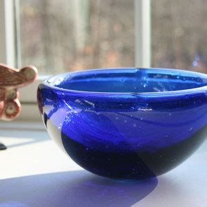 Hand Blown Glass Bowl Medium Bowl Blue Green Handblown Etsy