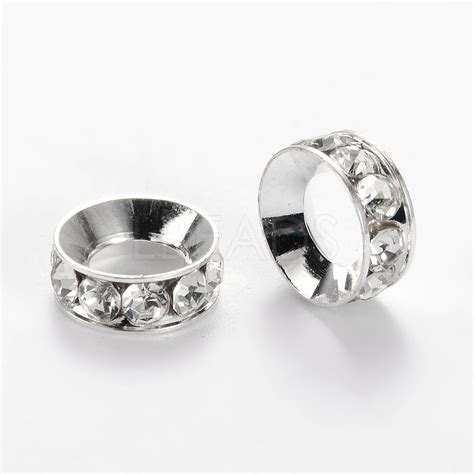 Flat Round Alloy Rhinestone Bead Spacers Lbeads