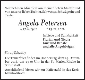 Traueranzeigen Von Angela Petersen Sh Z Trauer