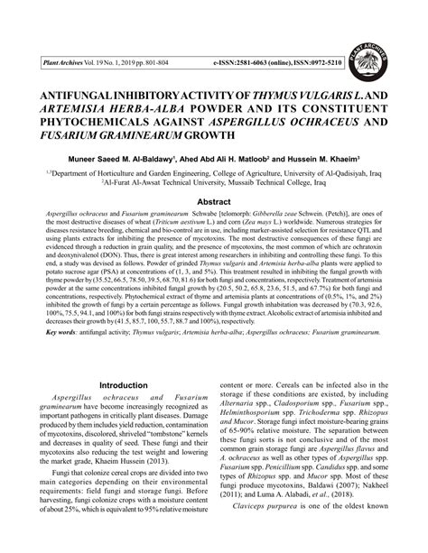 PDF ANTIFUNGAL INHIBITORY ACTIVITY OF THYMUS VULGARIS L AND