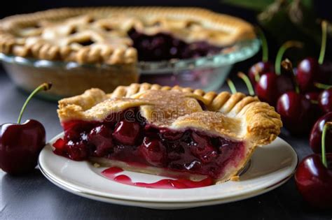 Cherry Pie With Flaky Crust And Oozing Cherry Filling Stock