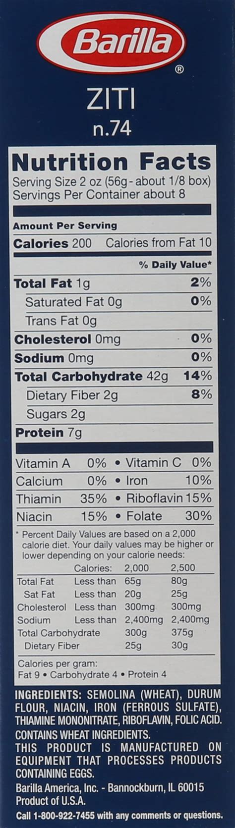 Barilla Pasta Nutrition Label Labels Ideas 2019