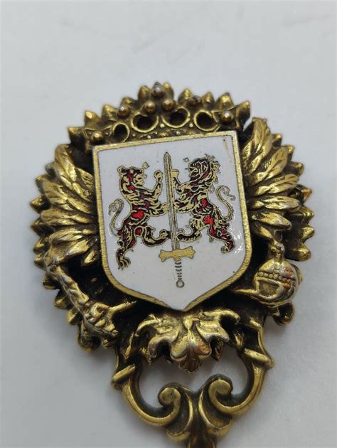 Vintage Brooch Pin Coat Of Arms Two Lions Sword On Shield Z87 Ebay