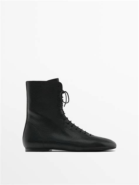 Lace Up Flat Ankle Boots · Black · Boots And Ankle Boots Massimo Dutti