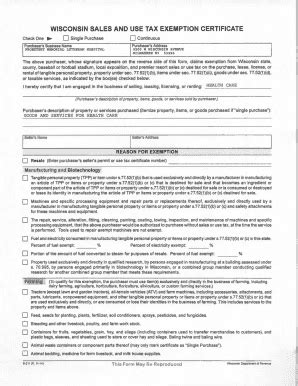 Fillable Online WISCONSIN SALES AND USE TAX EXEMPTION CERTIFICATE D Fax