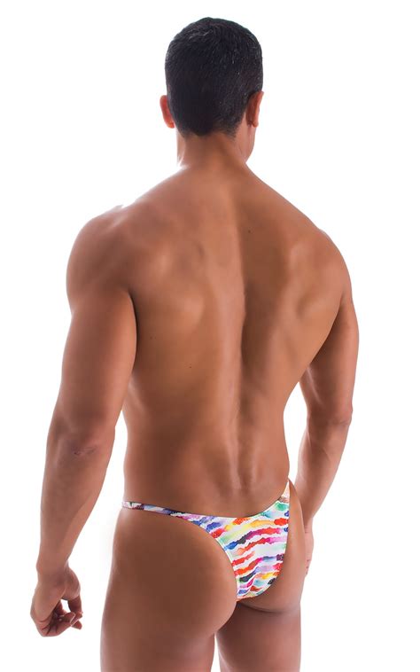 Mens Micro String Bikini Swimsuit In Super Thinskinz Watercolor Waves