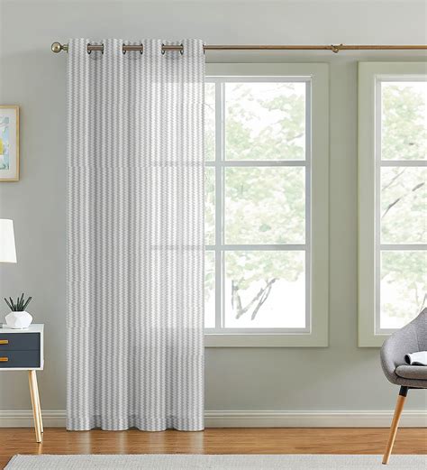 Buy White Polyester Striped Ft Sheer Eyelet Door Curtain At Off By