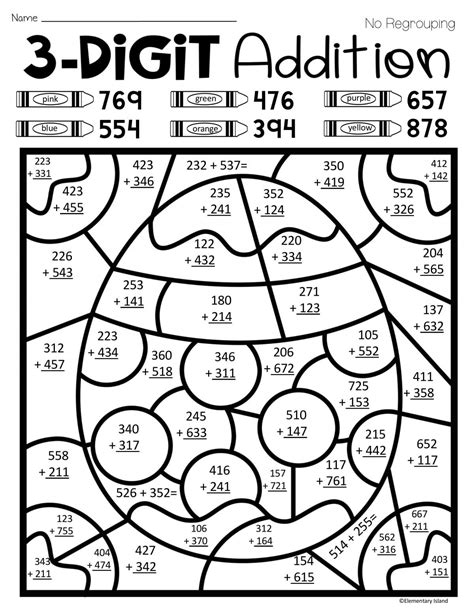 Addition Color By Number 3rd Grade Worksheets Worksheetscity