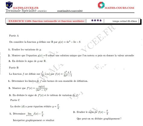 MATHS LYCEE FR exercice corrigé chapitre Dérivation continuité convexité