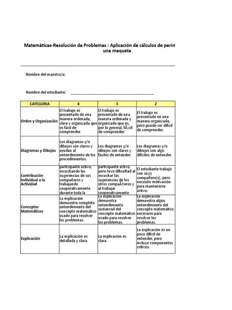 Rubrica Para Evaluación De Maqueta Pdf Enseñanza De Matemática Cognición