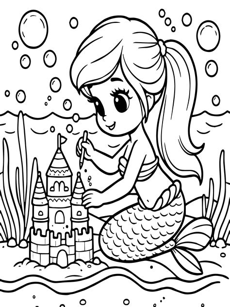 Free Printable Artistic Depictions - Little Mermaid Coloring Page For Kids And Adults