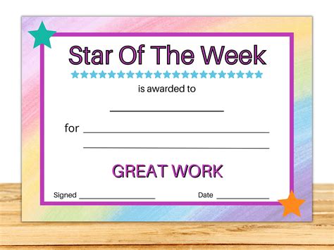 Star of the Week Certificate Printable, Award Certificate, School ...