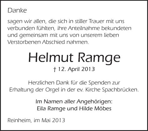 Traueranzeigen Von Helmut Ramge Vrm Trauer De