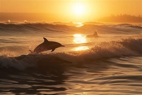 Premium Photo | Dolphins in the ocean at sunset