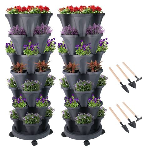 Stackable Planter with Wheels, Indoor Outdoor Pots - 7 Tier Vertical ...