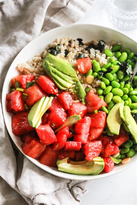 Watermelon Poke Bowls with Edamame and Avocado (Vegan)