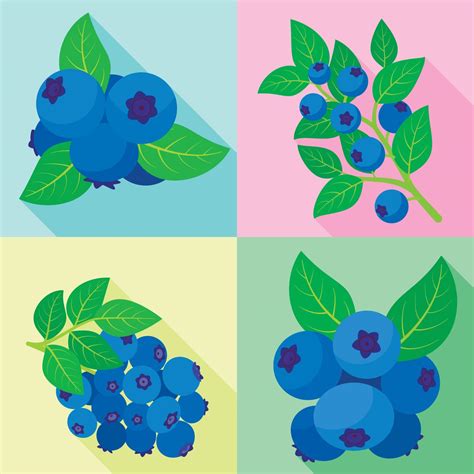 Bilberry Icons Set Flat Style 8917068 Vector Art At Vecteezy