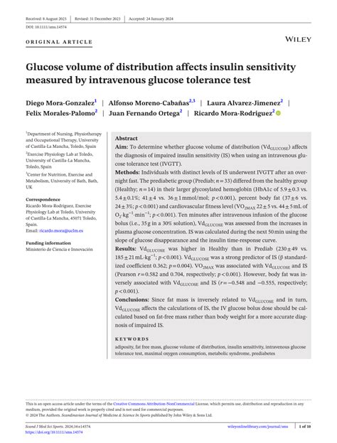 Pdf Glucose Volume Of Distribution Affects Insulin Sensitivity